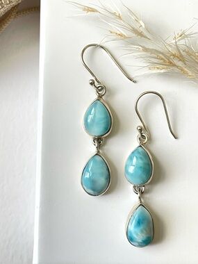 925 sterling silver Larimar dangle earrings! B O H O (1.75inch)